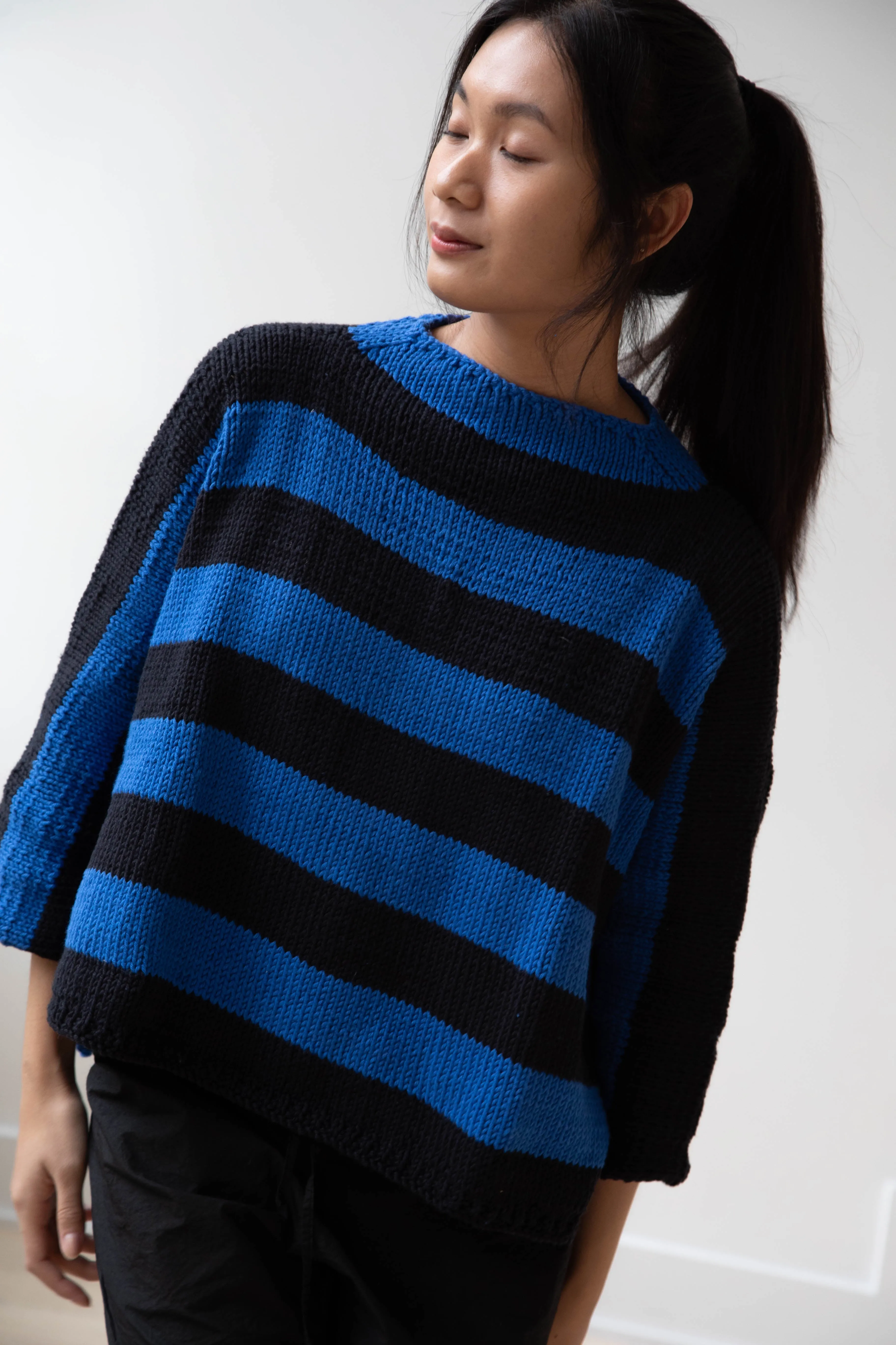 Nitto Branco Listrado Sweater in Black & Cobalt