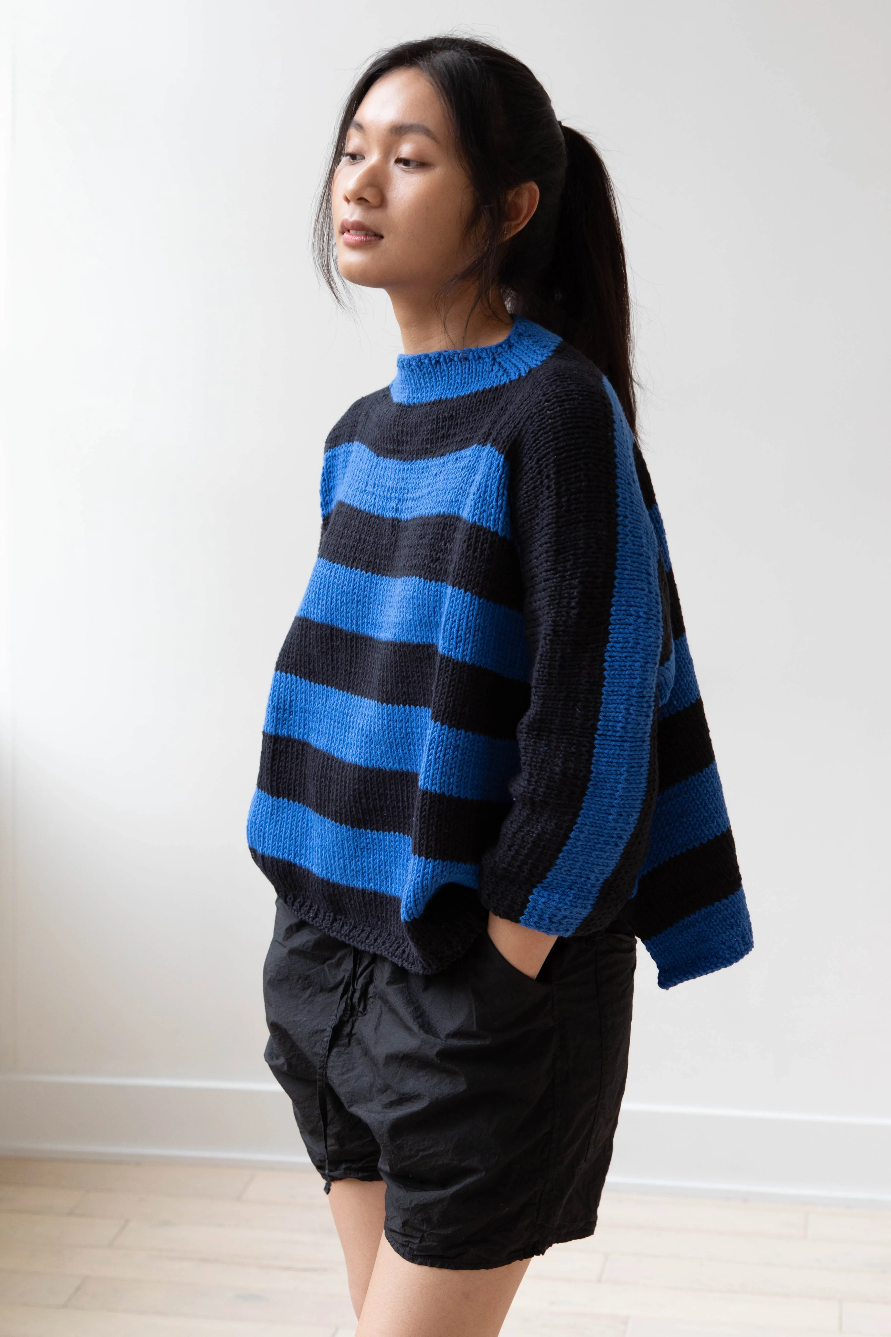 Nitto Branco Listrado Sweater in Black & Cobalt