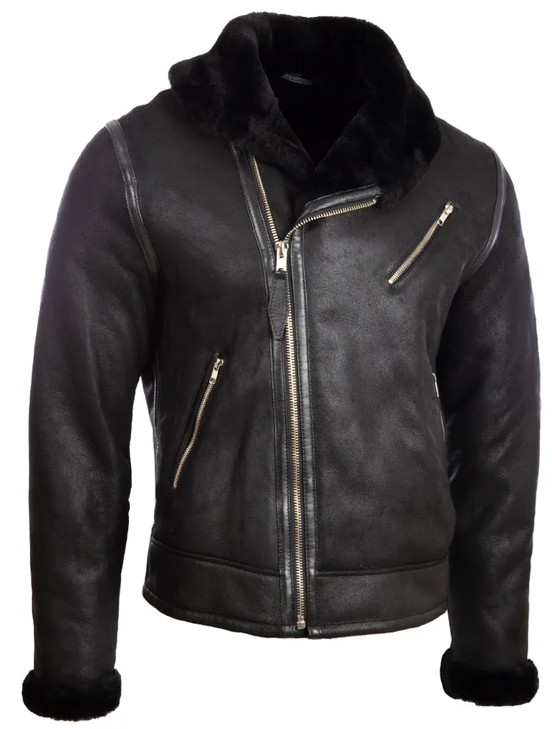 OBRS Men's Shearling Shawl Jacket - Black/Black