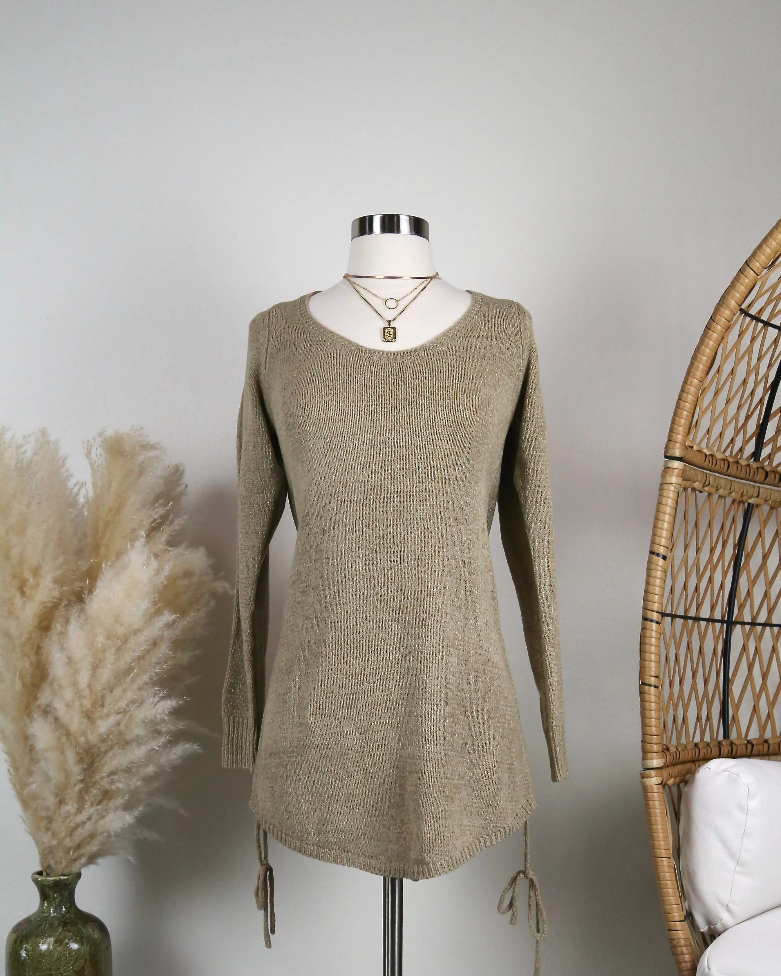 Open Back Knit Sweater Dress with Side Drawstring in More Colors