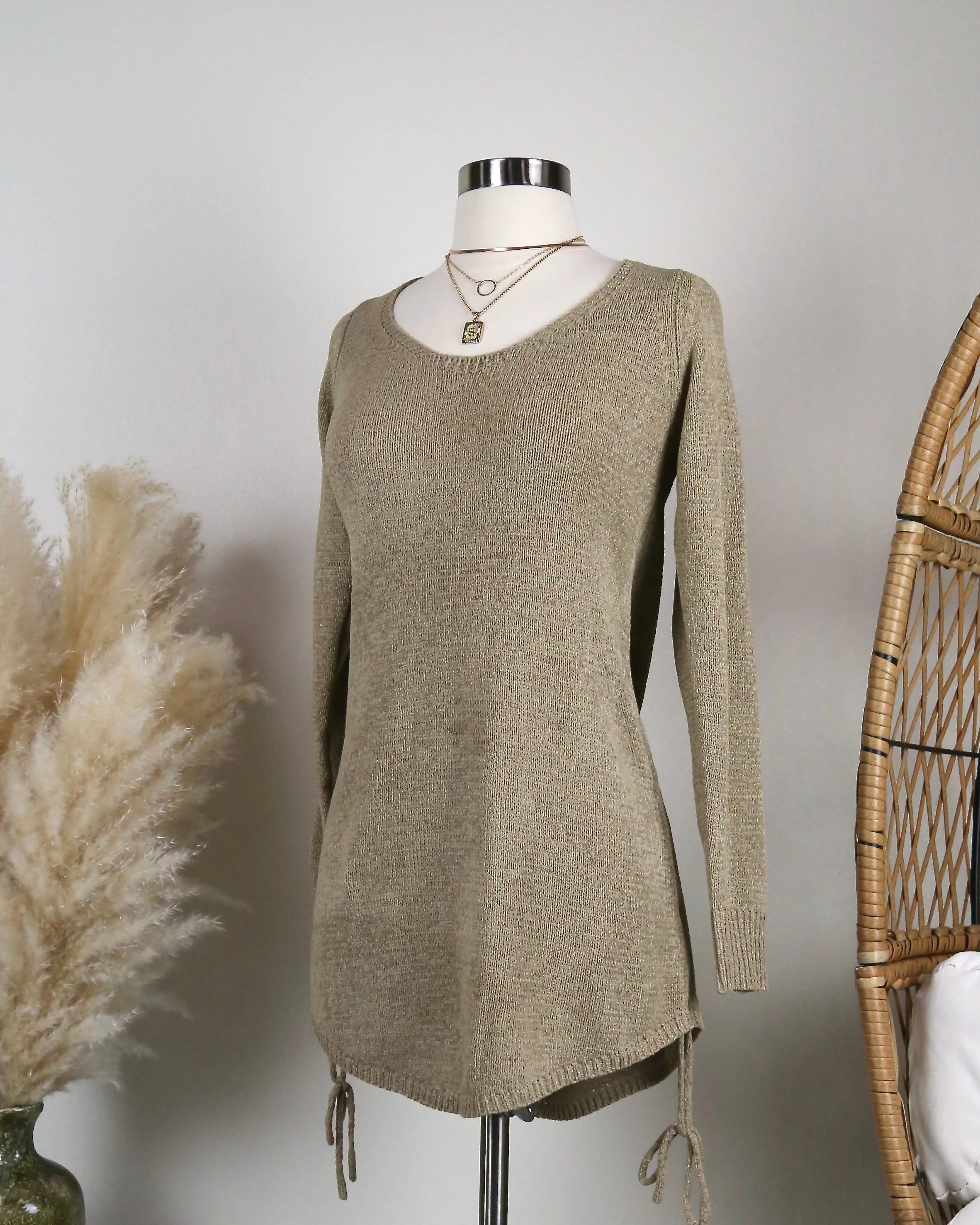 Open Back Knit Sweater Dress with Side Drawstring in More Colors