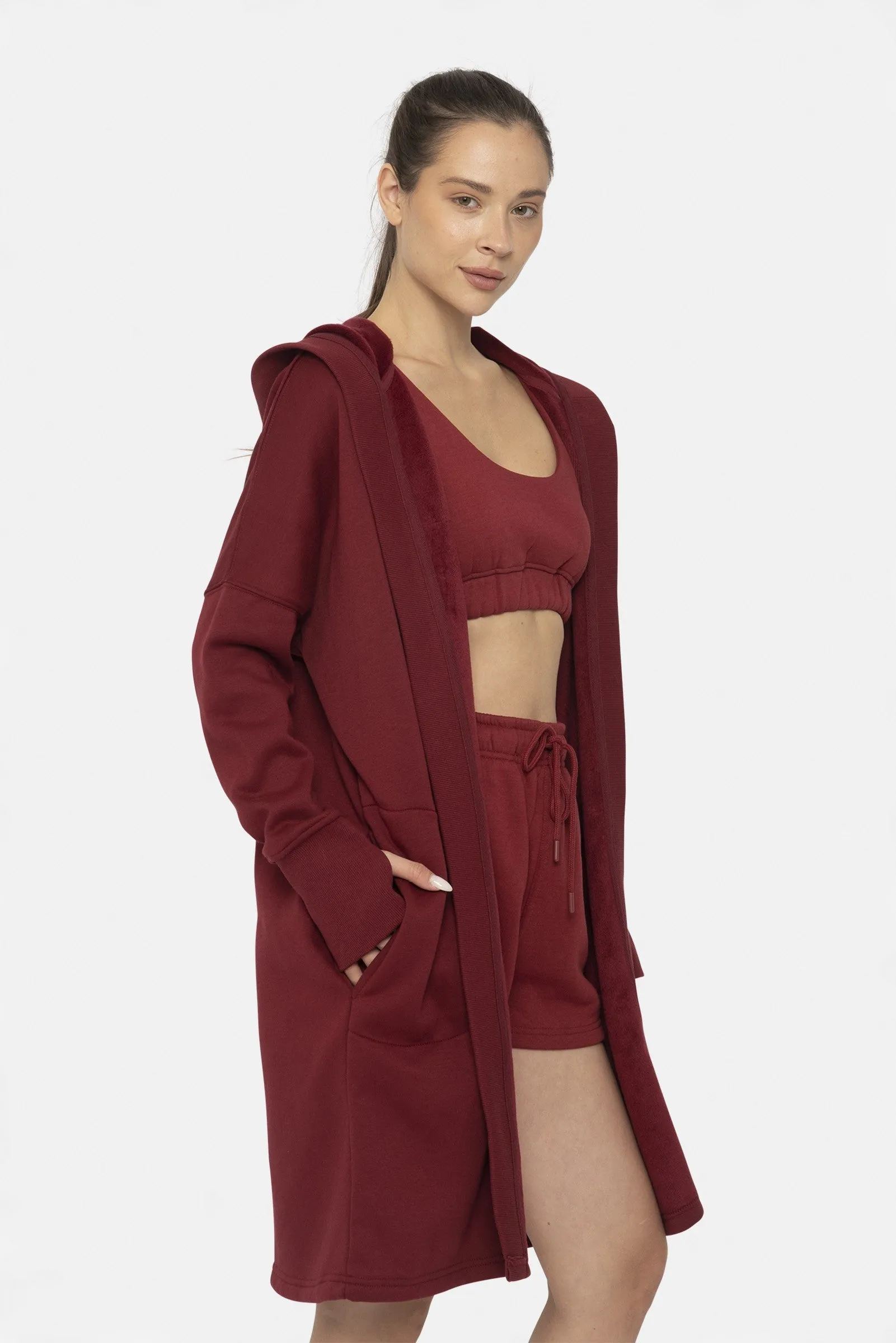 Open Front Cardigan in Red Velvet