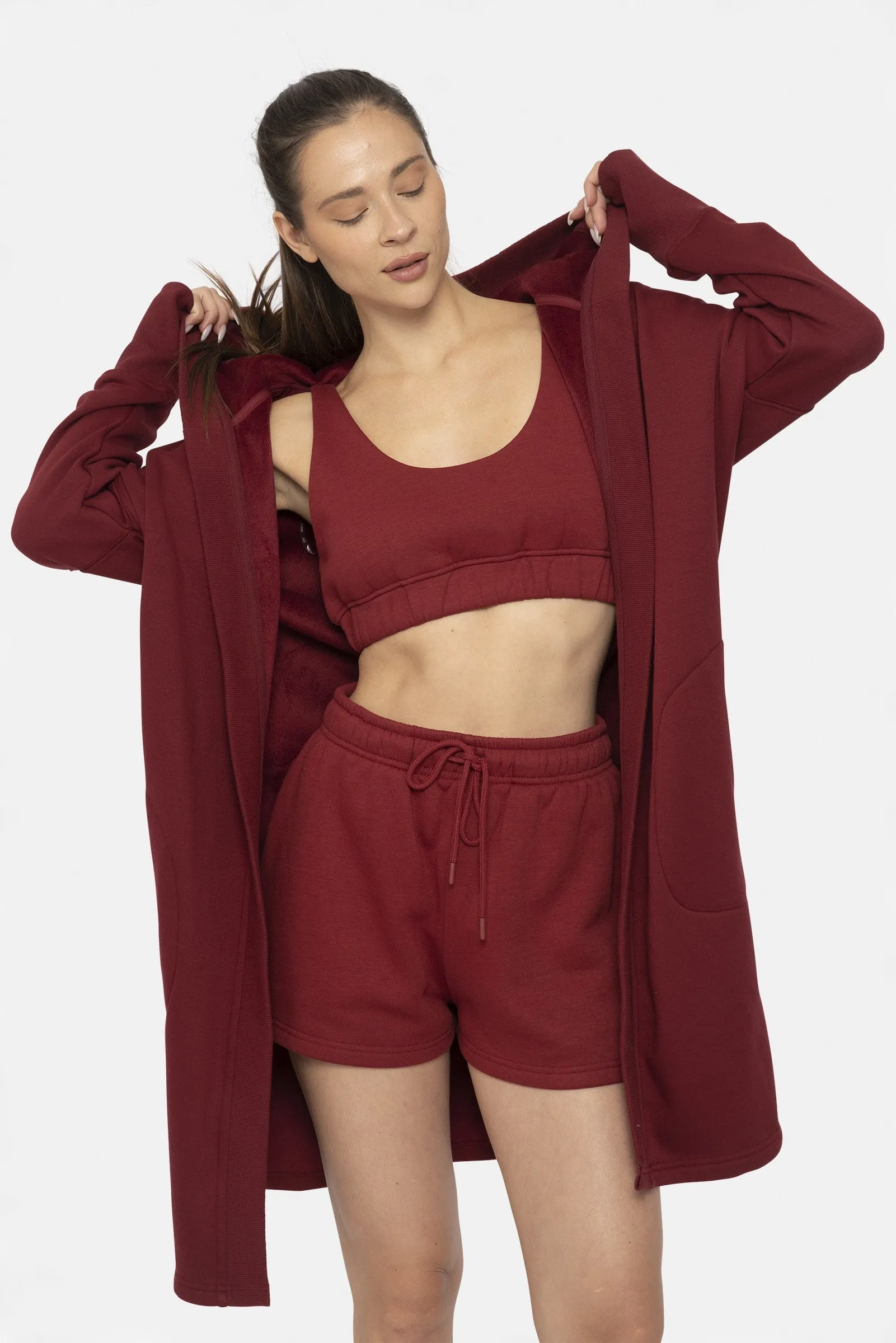 Open Front Cardigan in Red Velvet