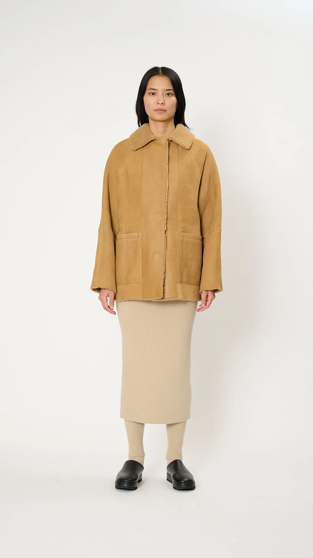 Original Hip Shearling Coat in Beige