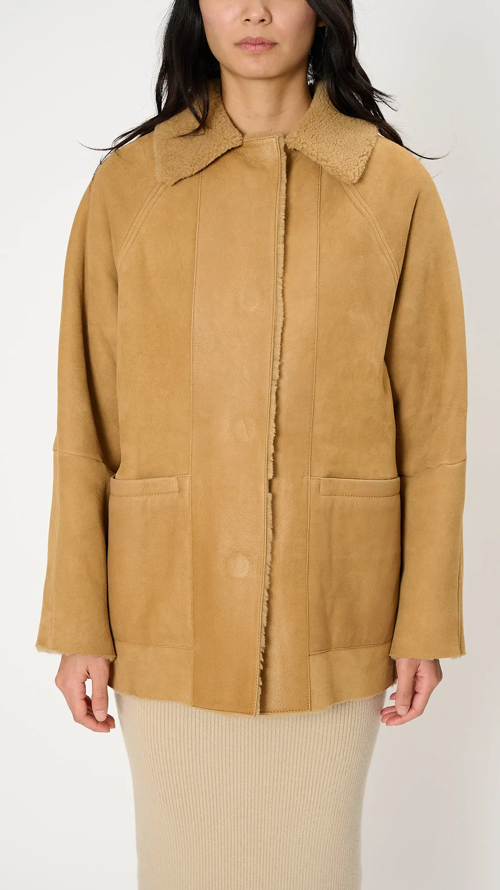 Original Hip Shearling Coat in Beige