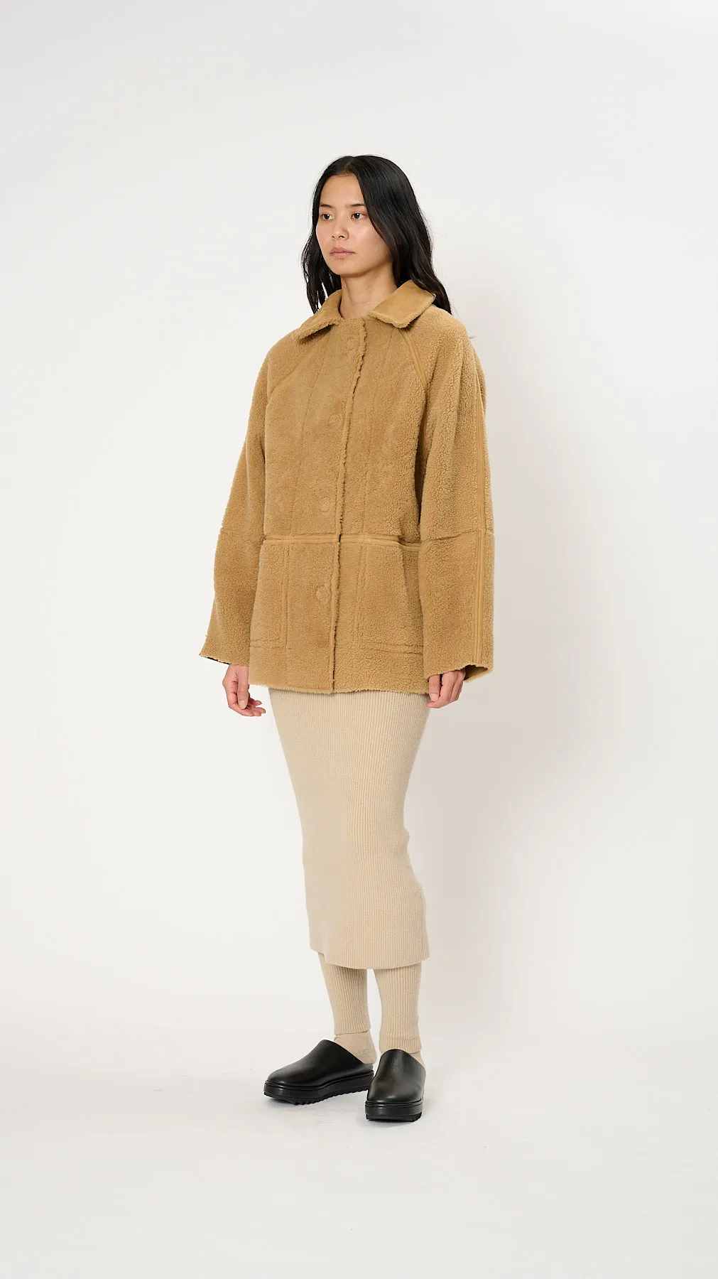 Original Hip Shearling Coat in Beige