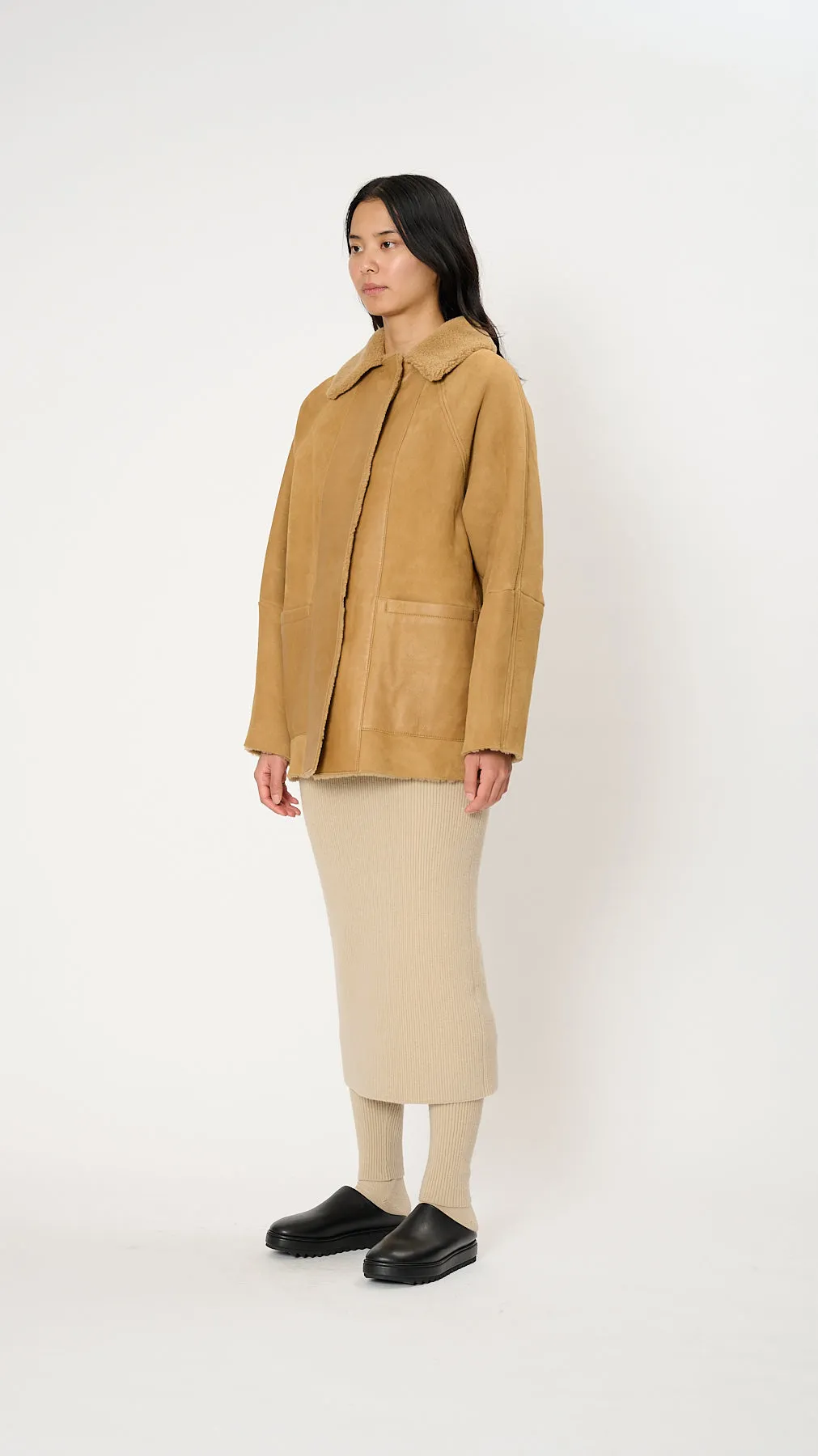 Original Hip Shearling Coat in Beige