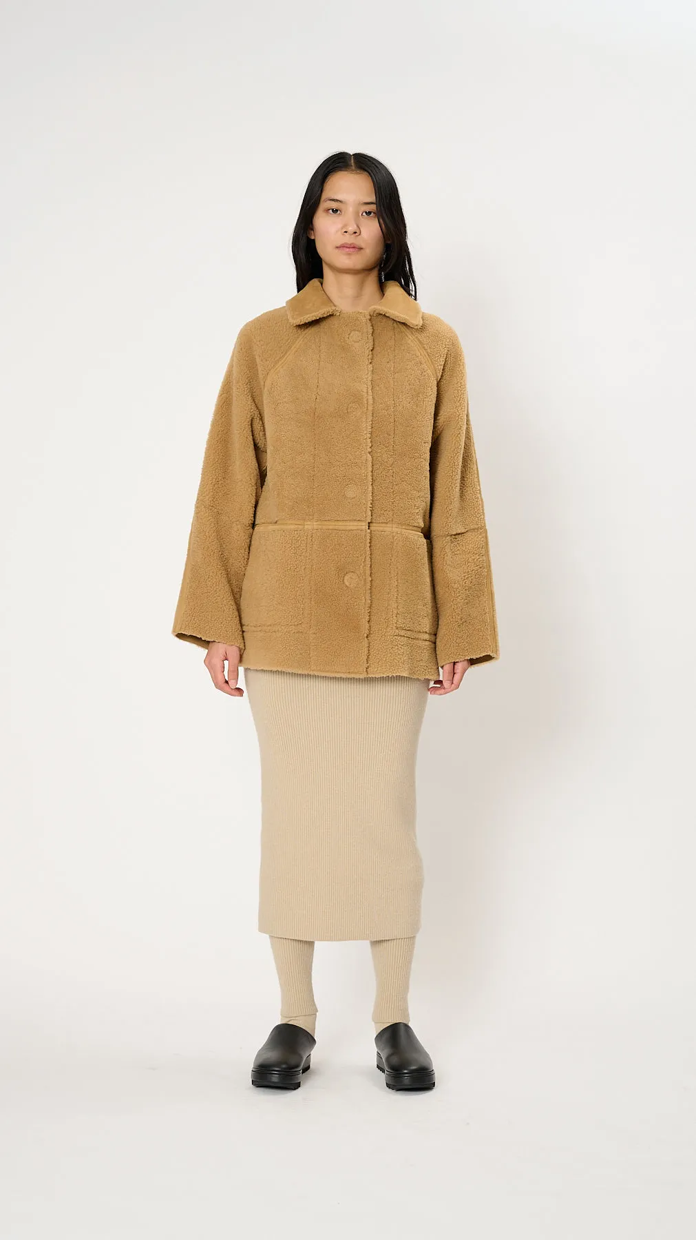 Original Hip Shearling Coat in Beige