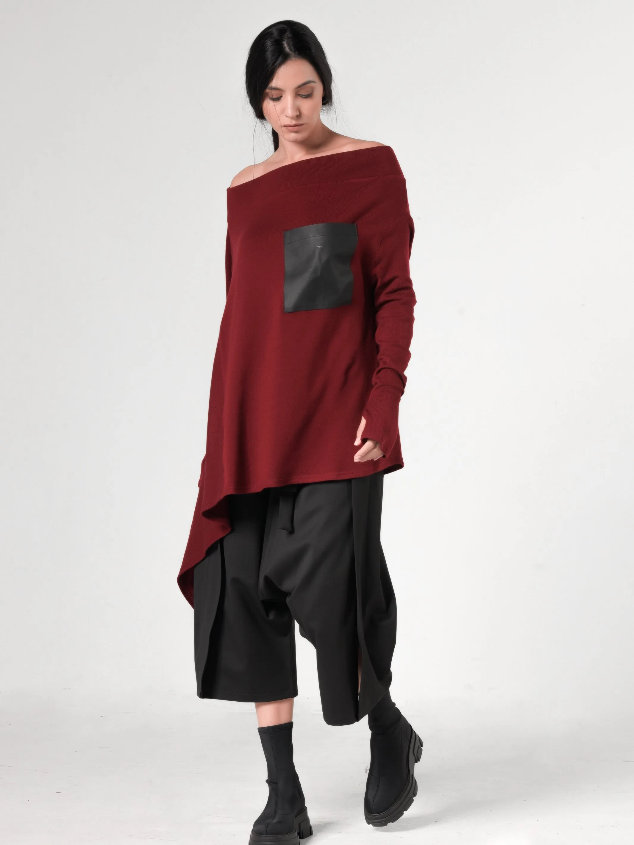 Oversize Knitted Tunic In Burgundy