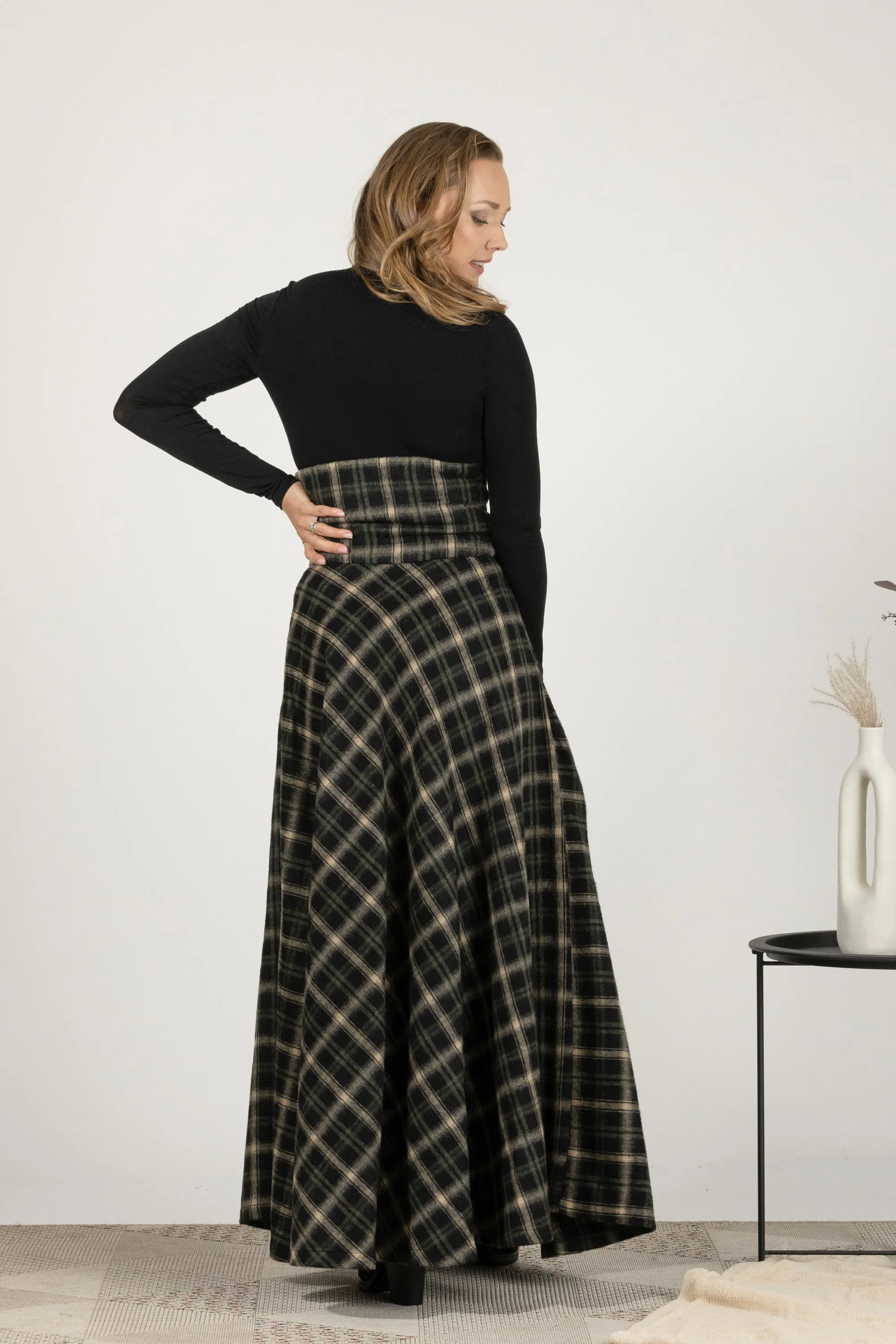 Plaid Winter Wool Maxi Skirt