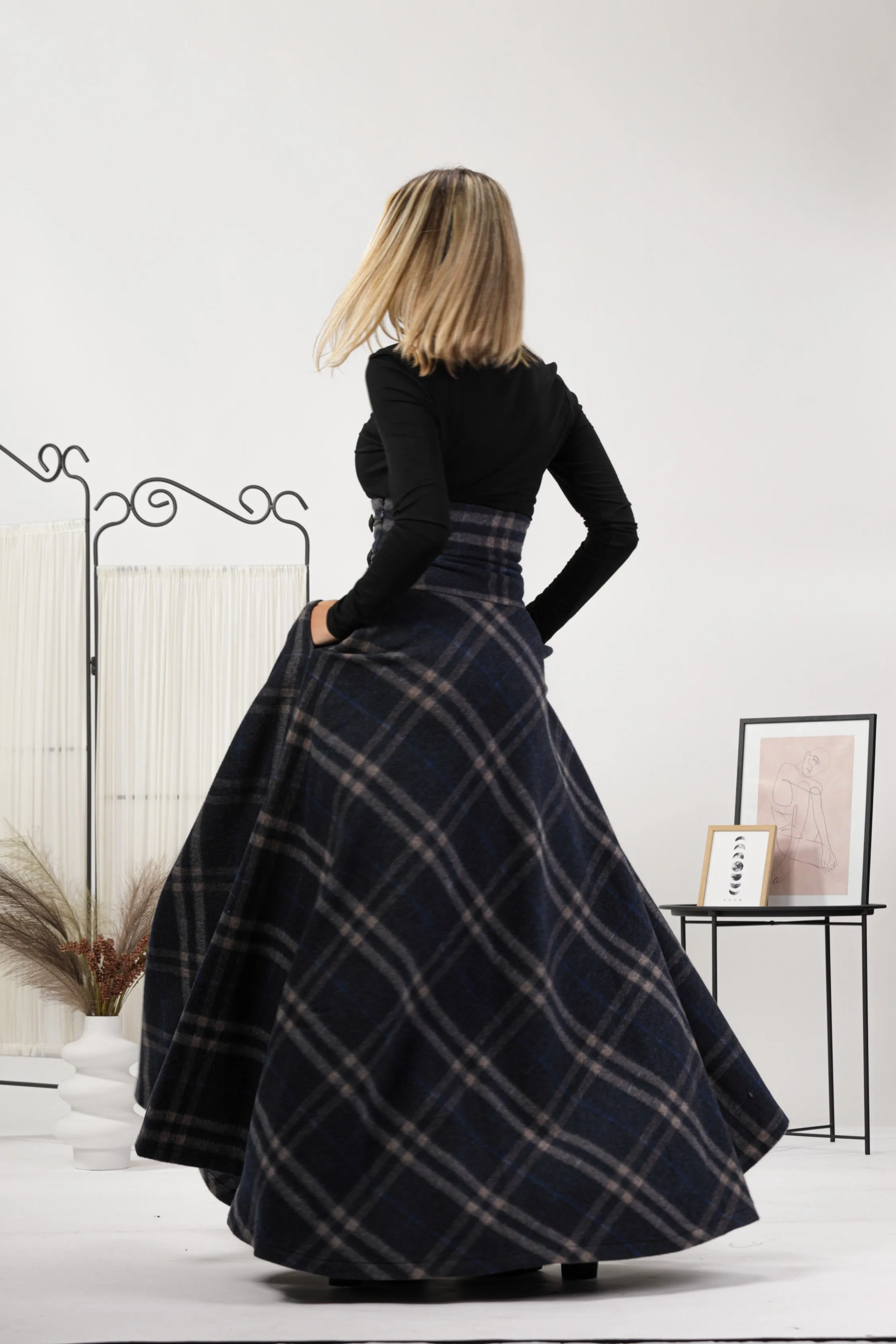 Plaid Winter Wool Maxi Skirt