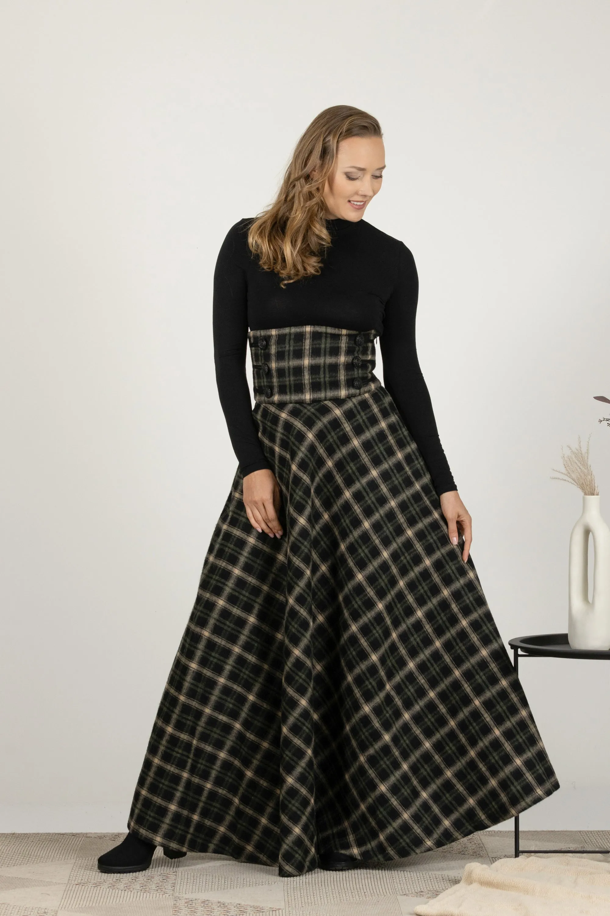 Plaid Winter Wool Maxi Skirt