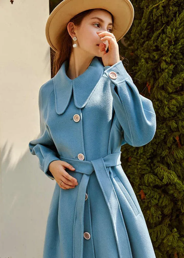 Platter Collar Belted Wool Blend Coat