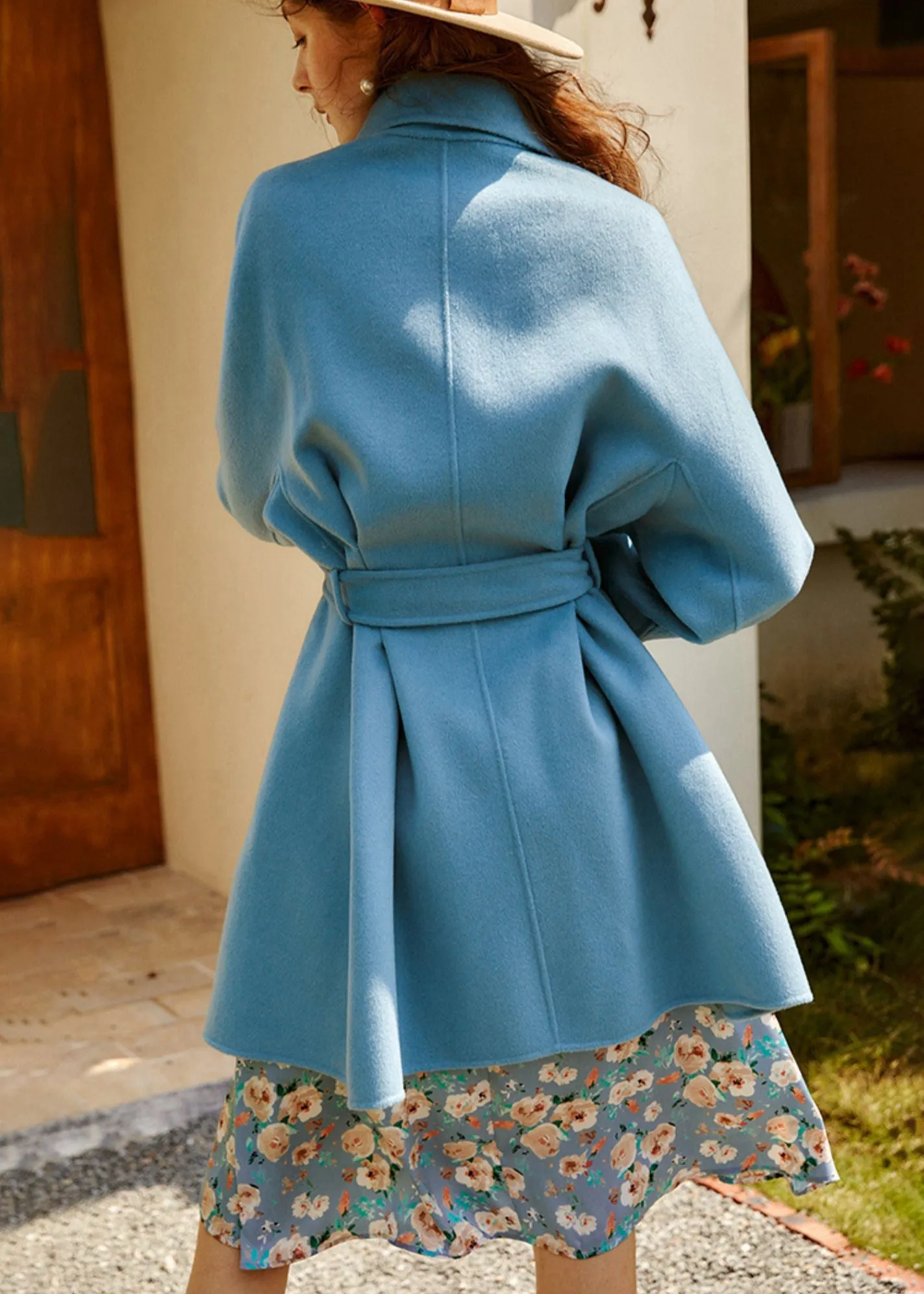 Platter Collar Belted Wool Blend Coat