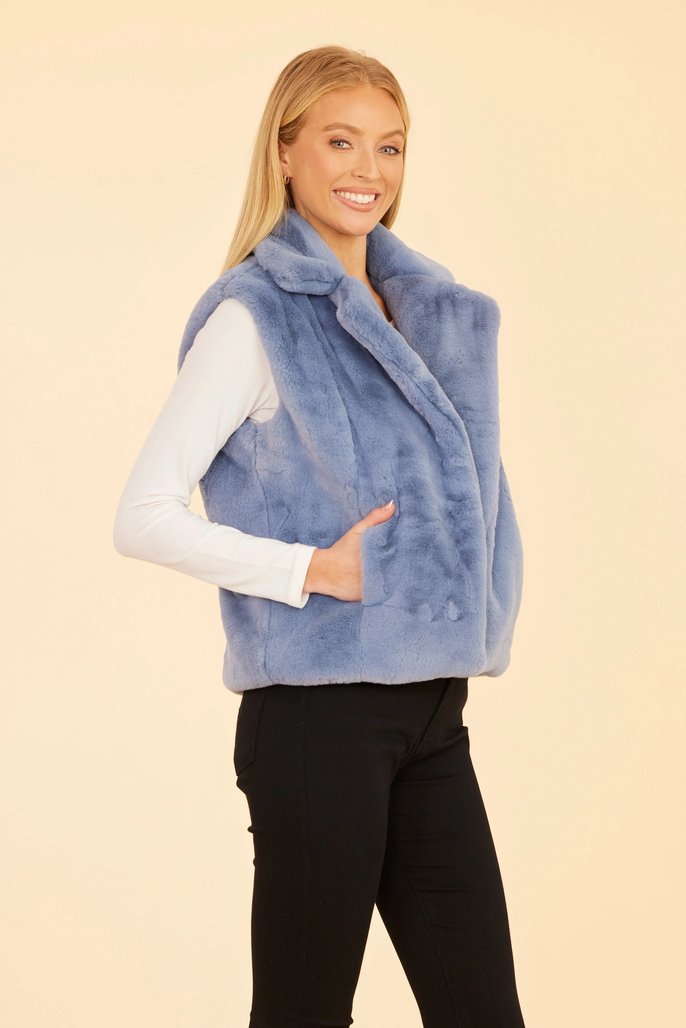 Plush Faux Fur Notch Collar Vest