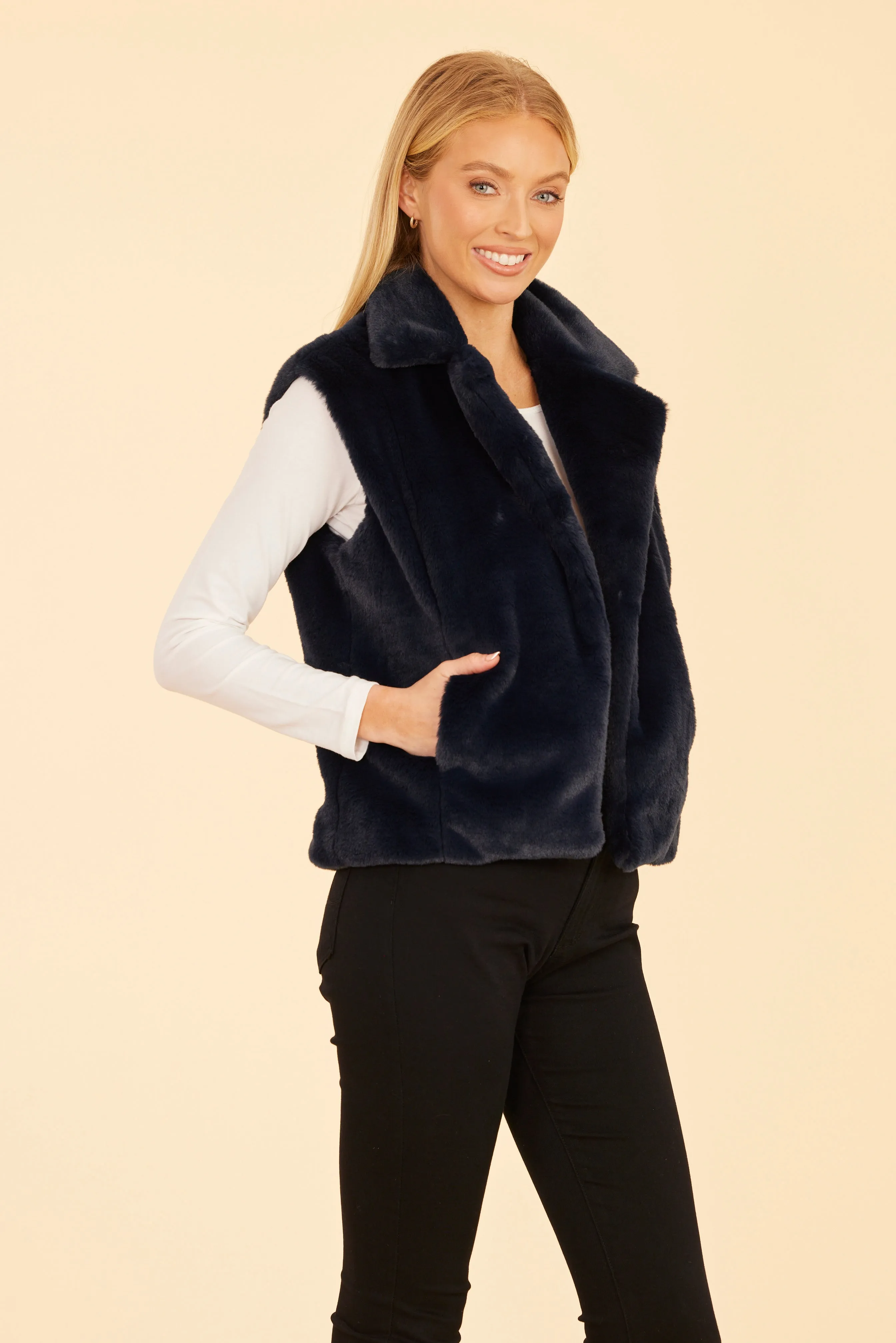 Plush Faux Fur Notch Collar Vest