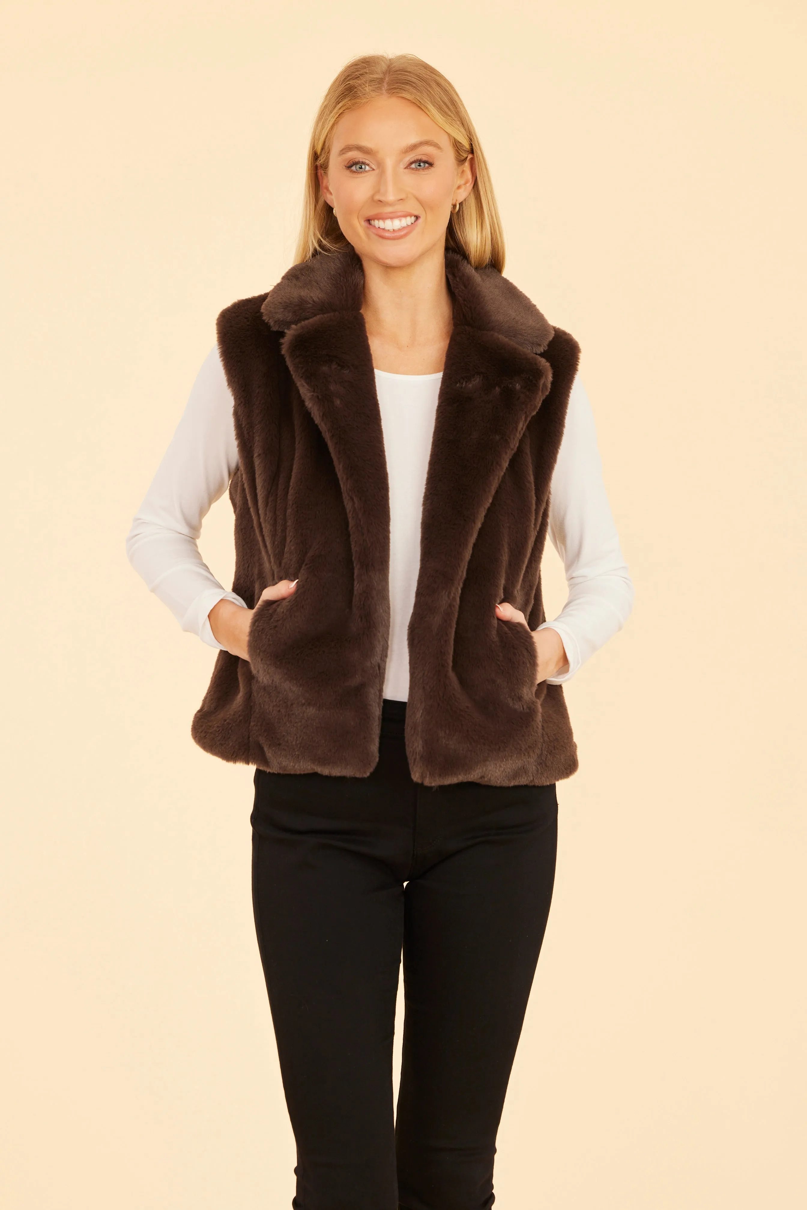 Plush Faux Fur Notch Collar Vest