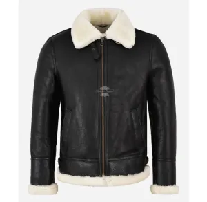 RAF MEN'S Classic Shearling Sheepskin Jacket Black B3 Bomber Jacket