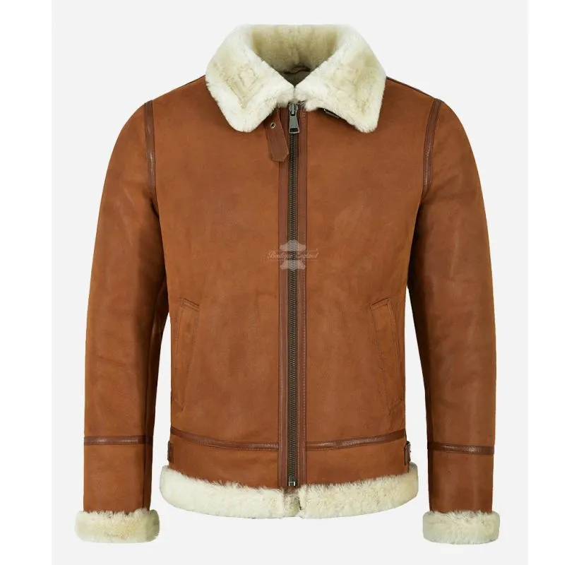 RAF Men's Shearling Jacket Tan AVIATOR Classic B3 Sheepskin Jacket