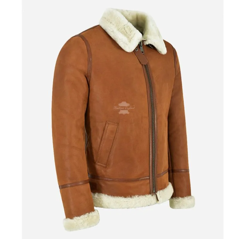 RAF Men's Shearling Jacket Tan AVIATOR Classic B3 Sheepskin Jacket