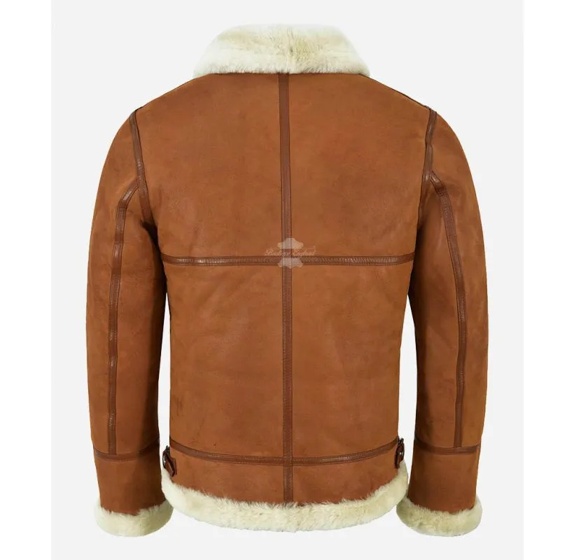 RAF Men's Shearling Jacket Tan AVIATOR Classic B3 Sheepskin Jacket