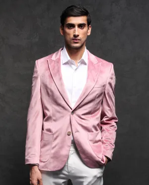 Rare Rabbit Men's Mazey Pink Polyester Fabric Peak Lapel Single Breasted Tailored Fit Velvet Blazer