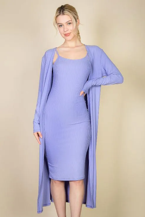 Ribbed Cardigan & Cami Midi Bodycon Dress (CAPELLA)