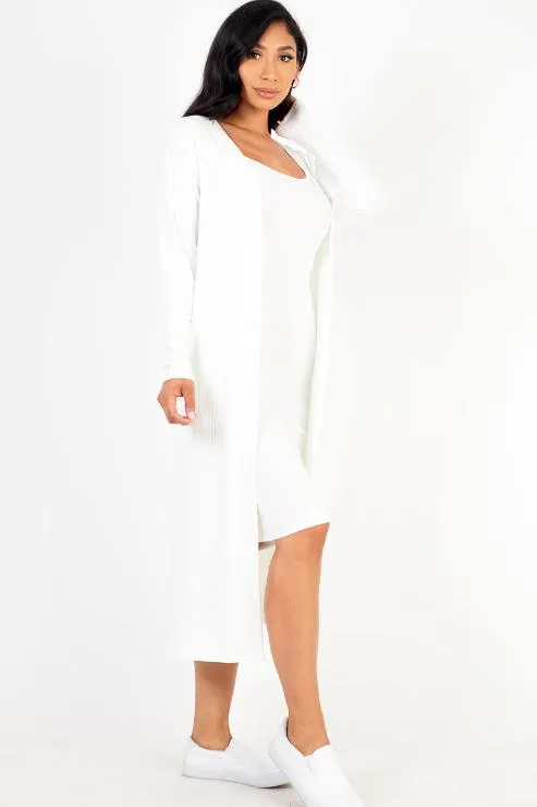 Ribbed Cardigan & Cami Midi Bodycon Dress (CAPELLA)