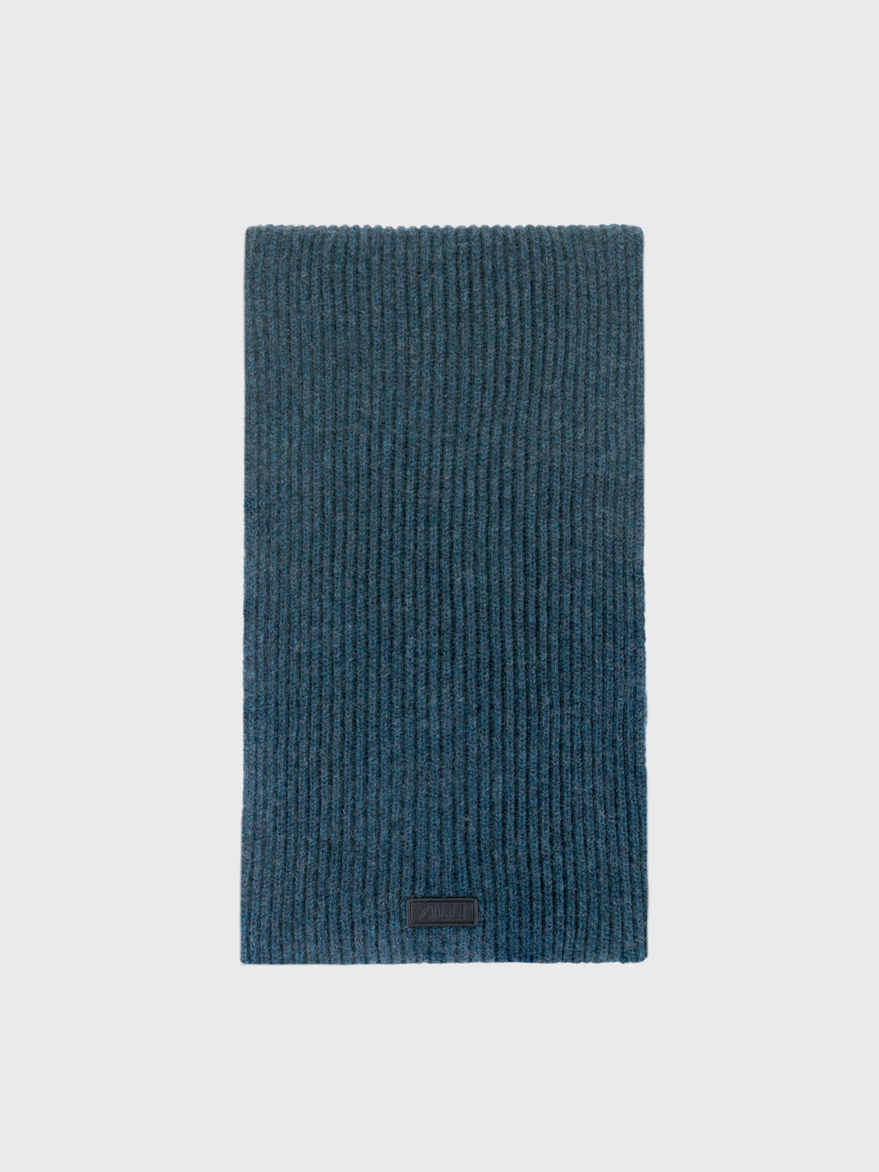 Ribbed Knit Wool and Cashmere Scarf Dark Green