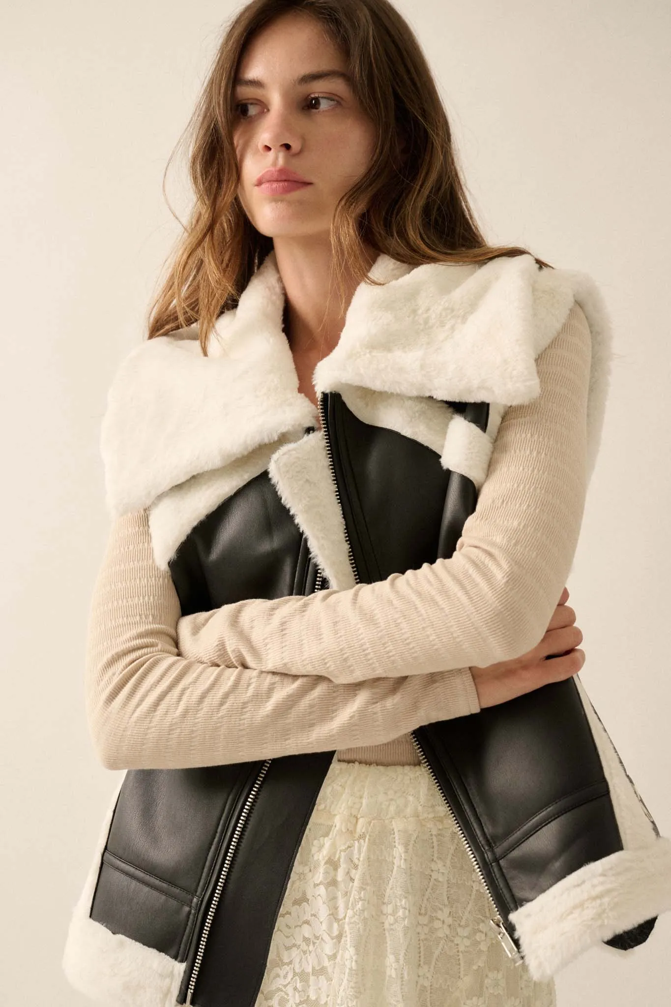 Ride the Wind Vegan Leather Faux Fur-Trimmed Vest