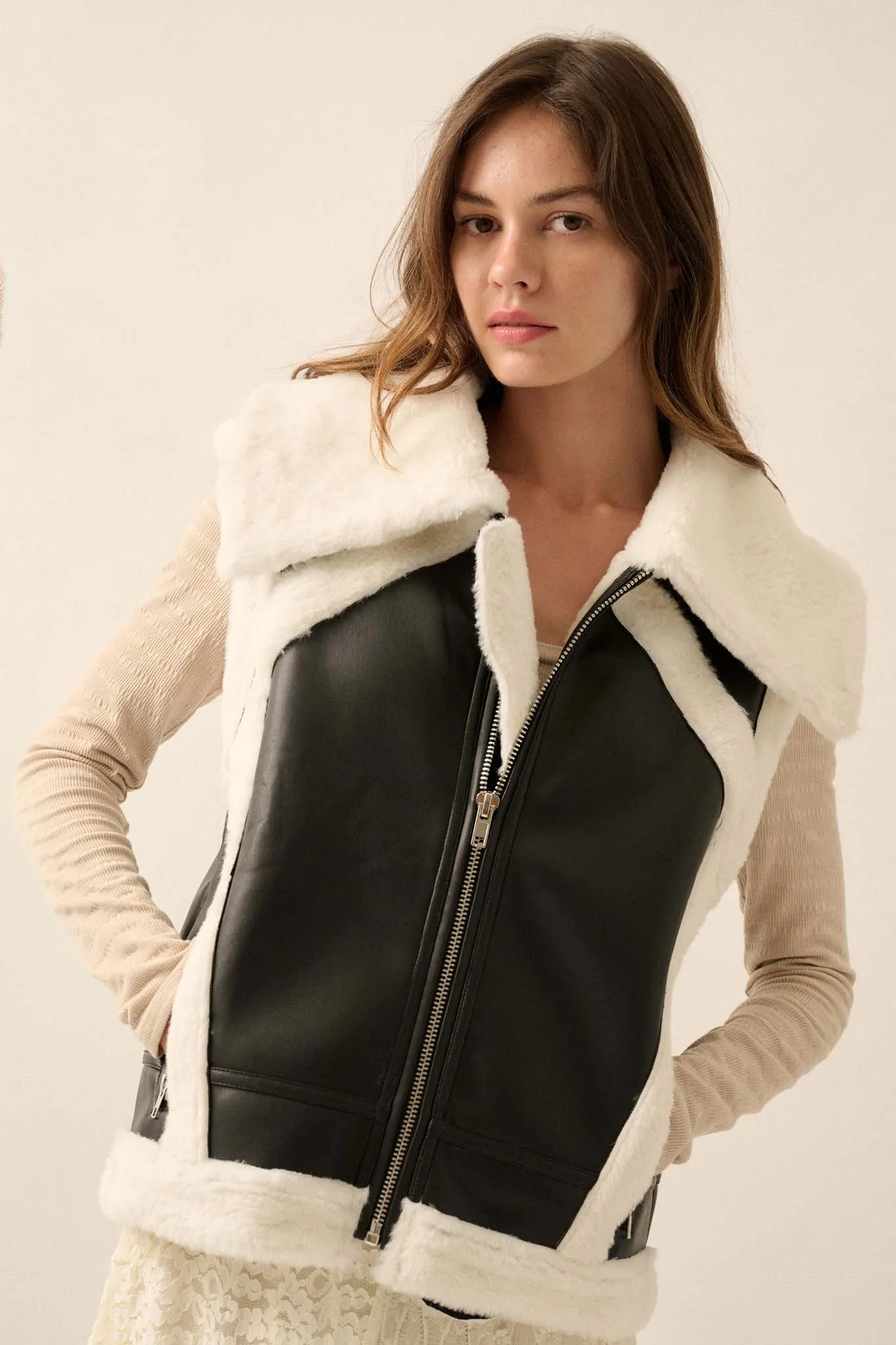 Ride the Wind Vegan Leather Faux Fur-Trimmed Vest