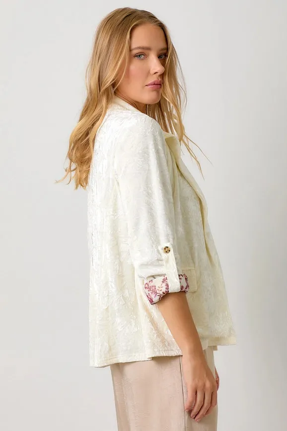 Rolled Sleeve Velvet Blazer Ivory