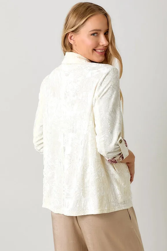 Rolled Sleeve Velvet Blazer Ivory