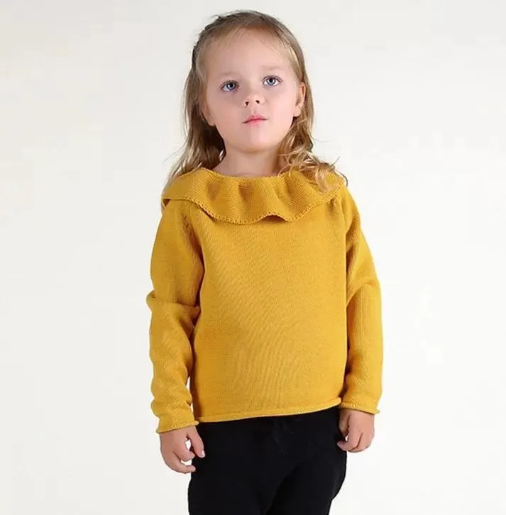 Ruffled Collar Knitted Pullover Sweater Top for Babies Toddlers Girls