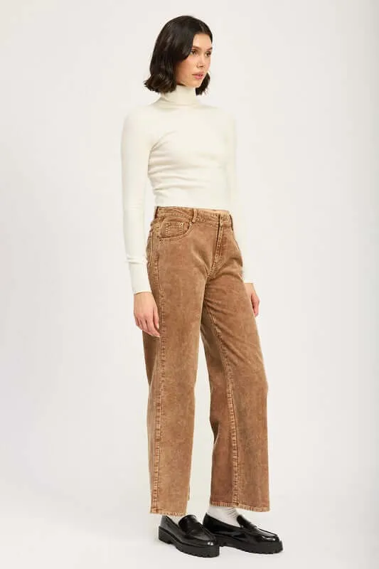 Sepia Brown Distressed Corduroy Wide Leg Pants