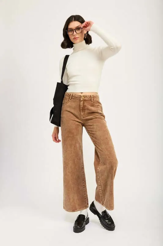 Sepia Brown Distressed Corduroy Wide Leg Pants