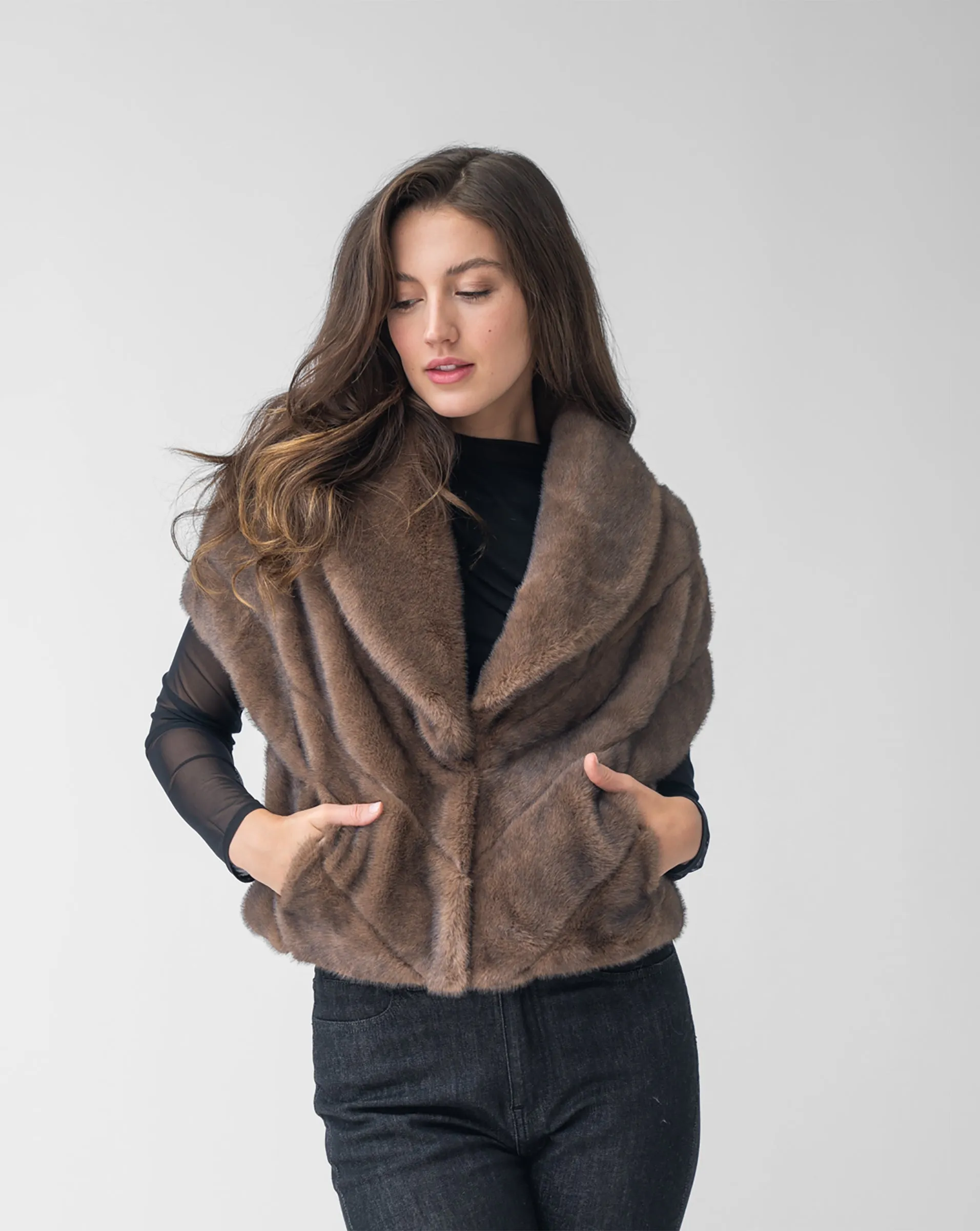 Shawl Collar Faux Fur Vest