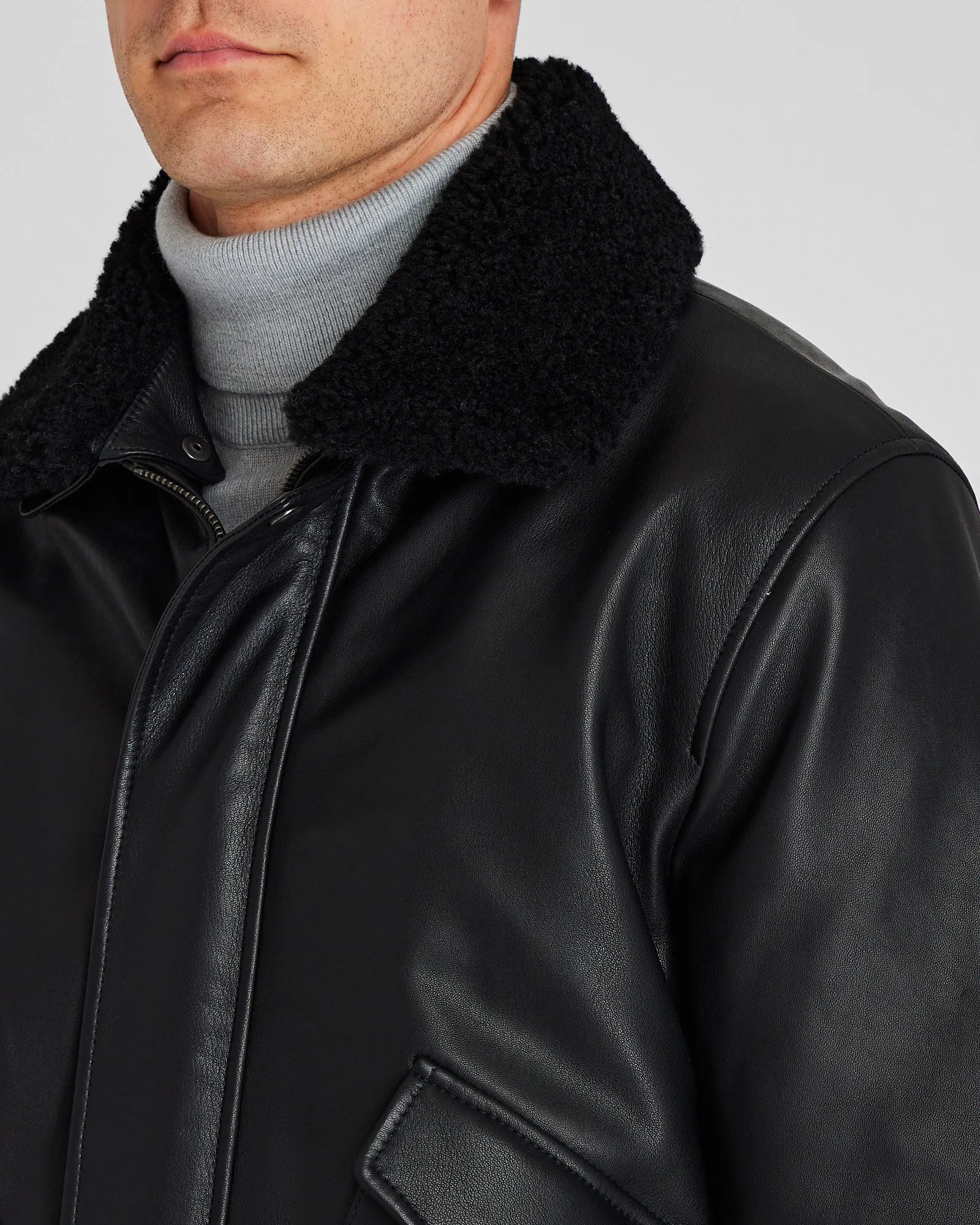 Shearling Padded Leather Bomber Jacket