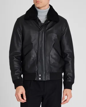 Shearling Padded Leather Bomber Jacket