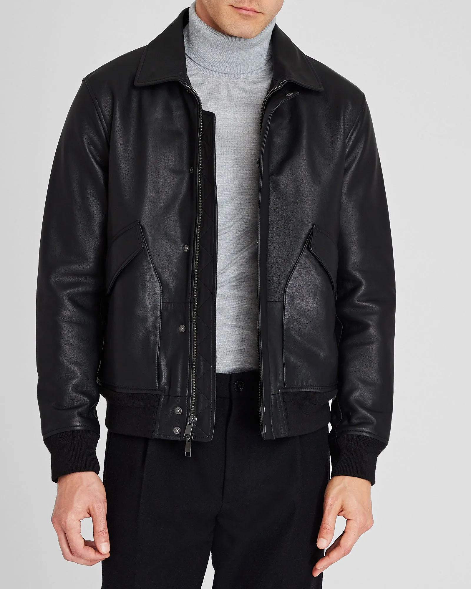 Shearling Padded Leather Bomber Jacket