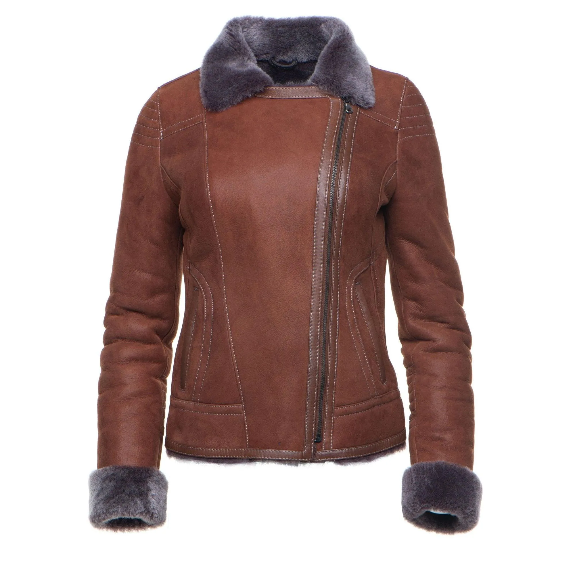 Sheepskin Shearling B-3 Bomber Style Jacket by Reyna's Tan