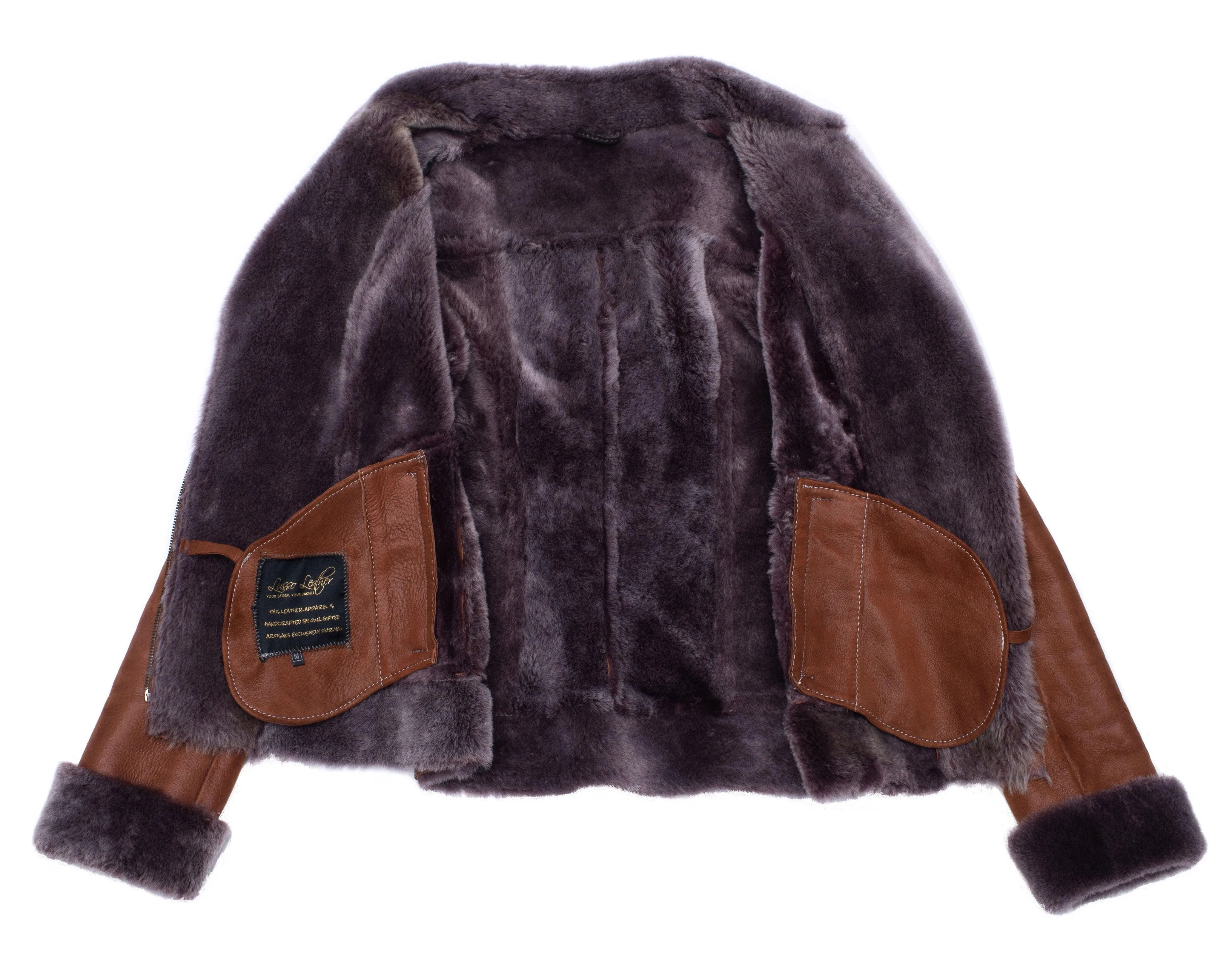 Sheepskin Shearling B-3 Bomber Style Jacket by Reyna's Tan