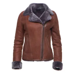 Sheepskin Shearling B-3 Bomber Style Jacket by Reyna's Tan