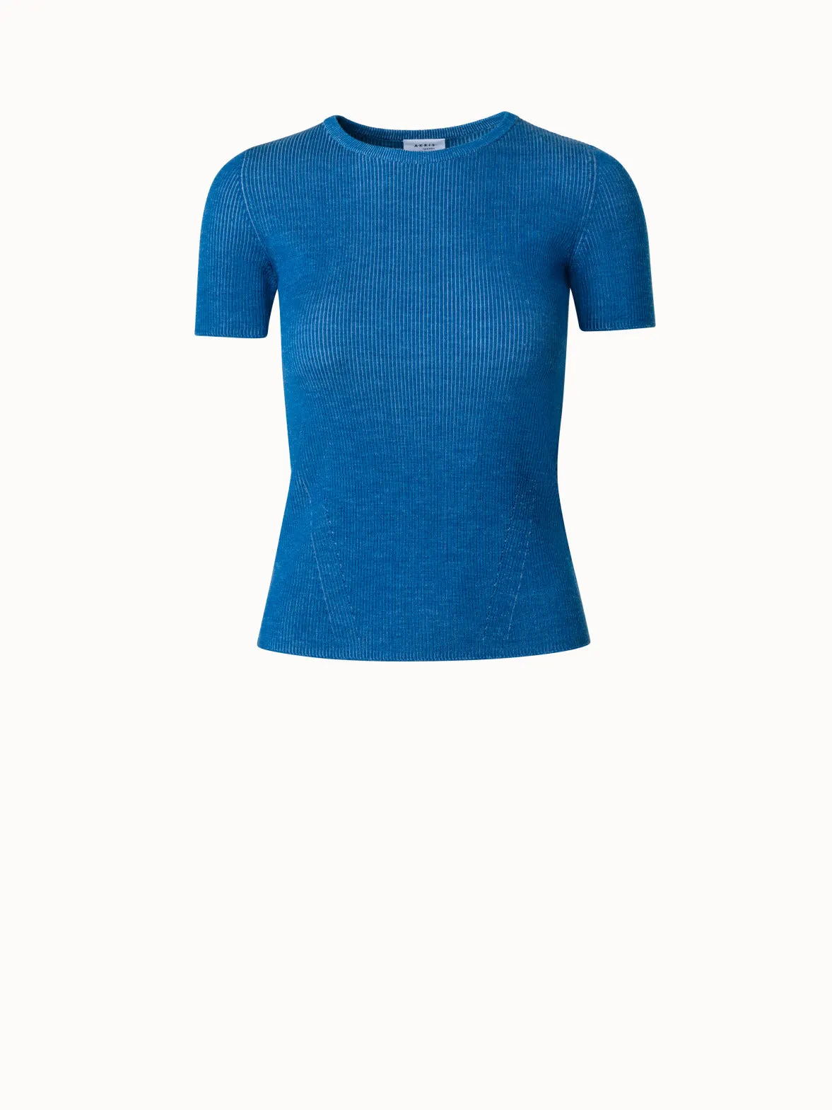 Short Sleeves Ribbed Wool Pullover