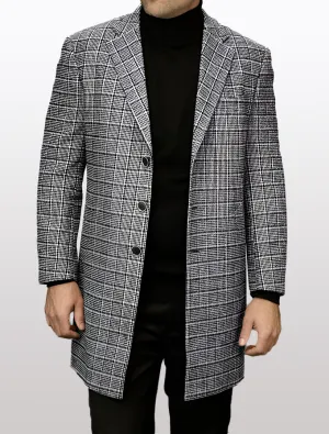 Statement Men's Grey with Black Windowpane 100% Wool 3/4 Coat