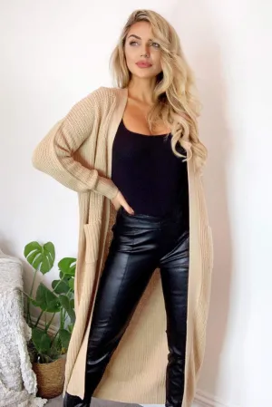 Stone Longline Knitted Cardigan