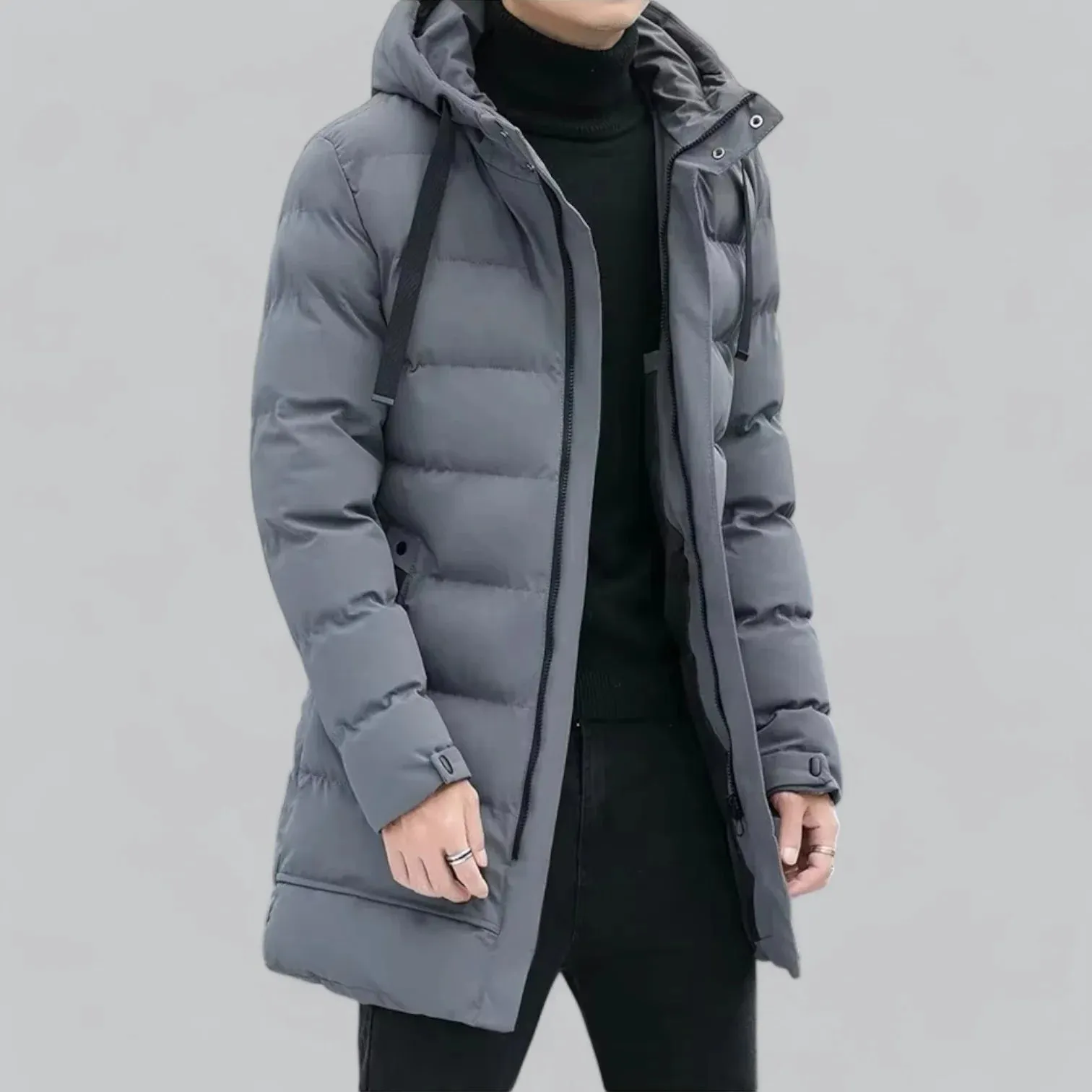 Stylish and Warm Men's Quilted Coat with Drawstring Detail