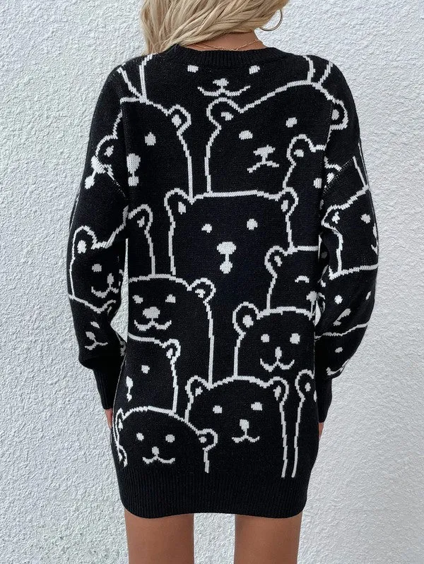 TEEK - Bear Crowd Long Sleeve Round Neck Pullover Sweater