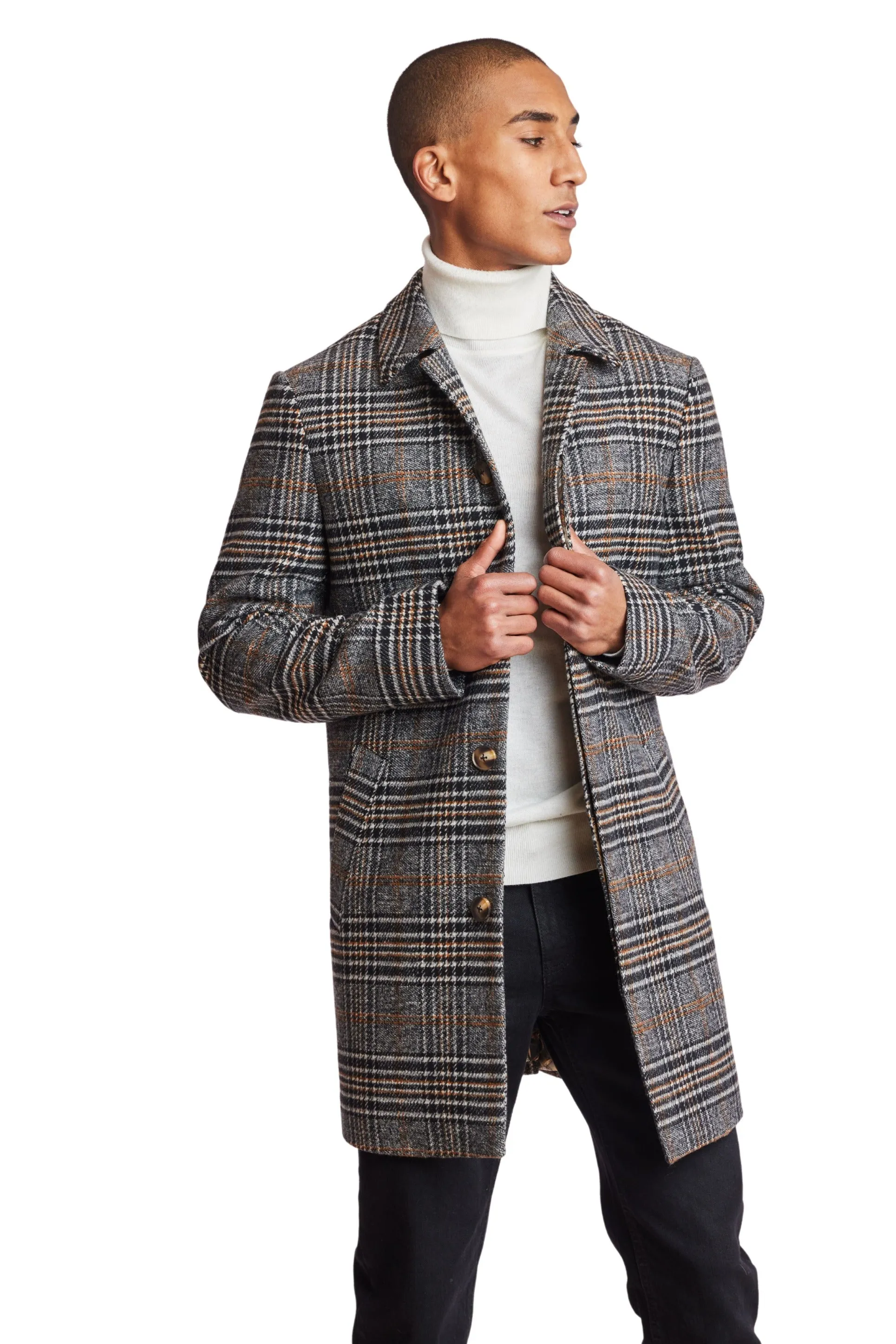 Topper Coat - slim - Black Camel Plaid