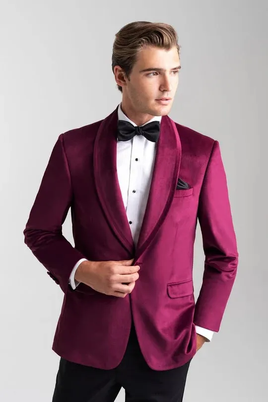 Velvet Blazer - Mens Blazer - Dinner Jacket "Venice" Cranberry Velvet Dinner Jacket - Separates